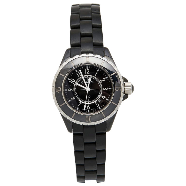Chanel Black Ceramic Stainless Steel Rubber J12 H0681 Unisex Wristwatch 33  mm at 1stDibs