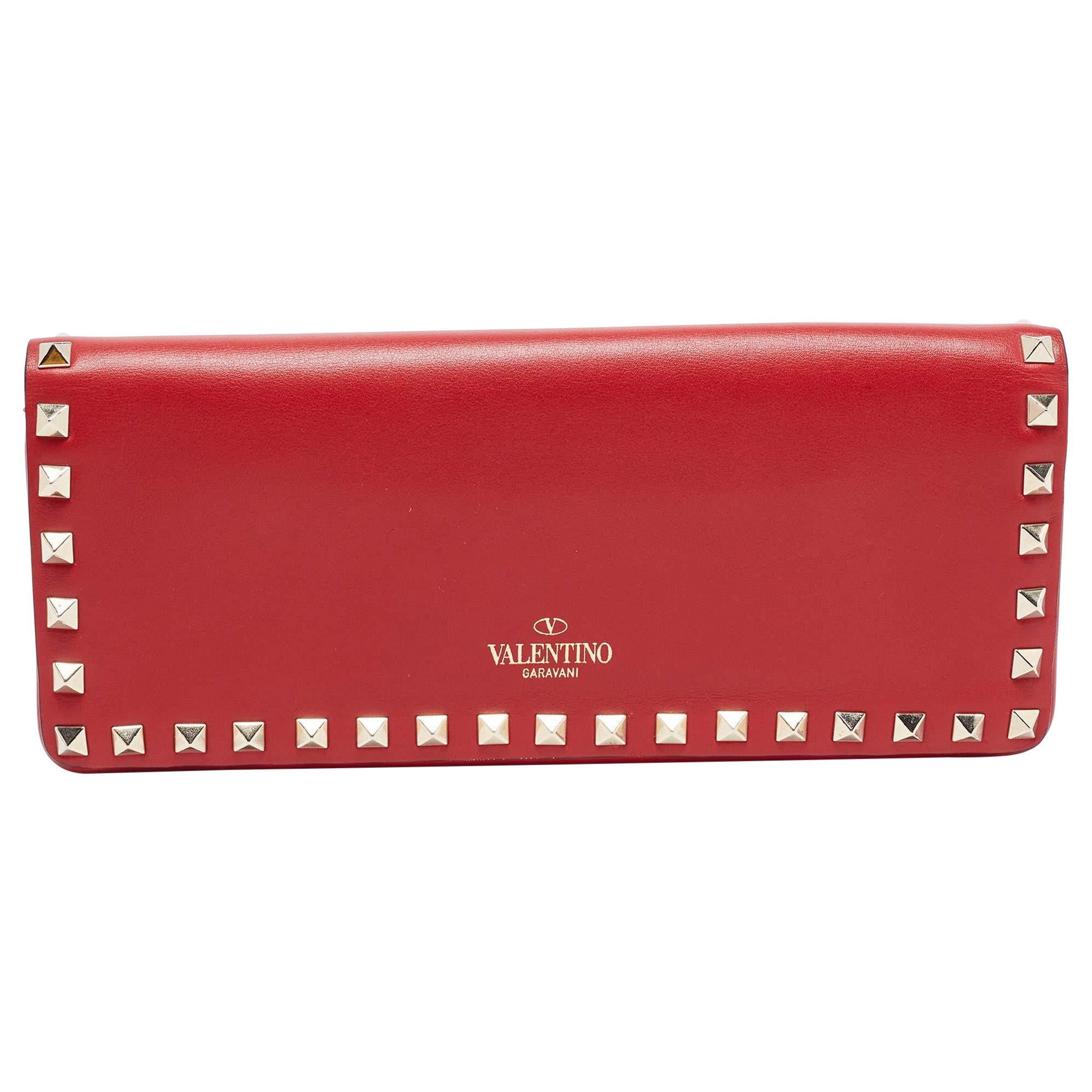 VALENTINO Rockstud Va Va Voom red leather tonal stud embellished flap clutch  bag at 1stDibs