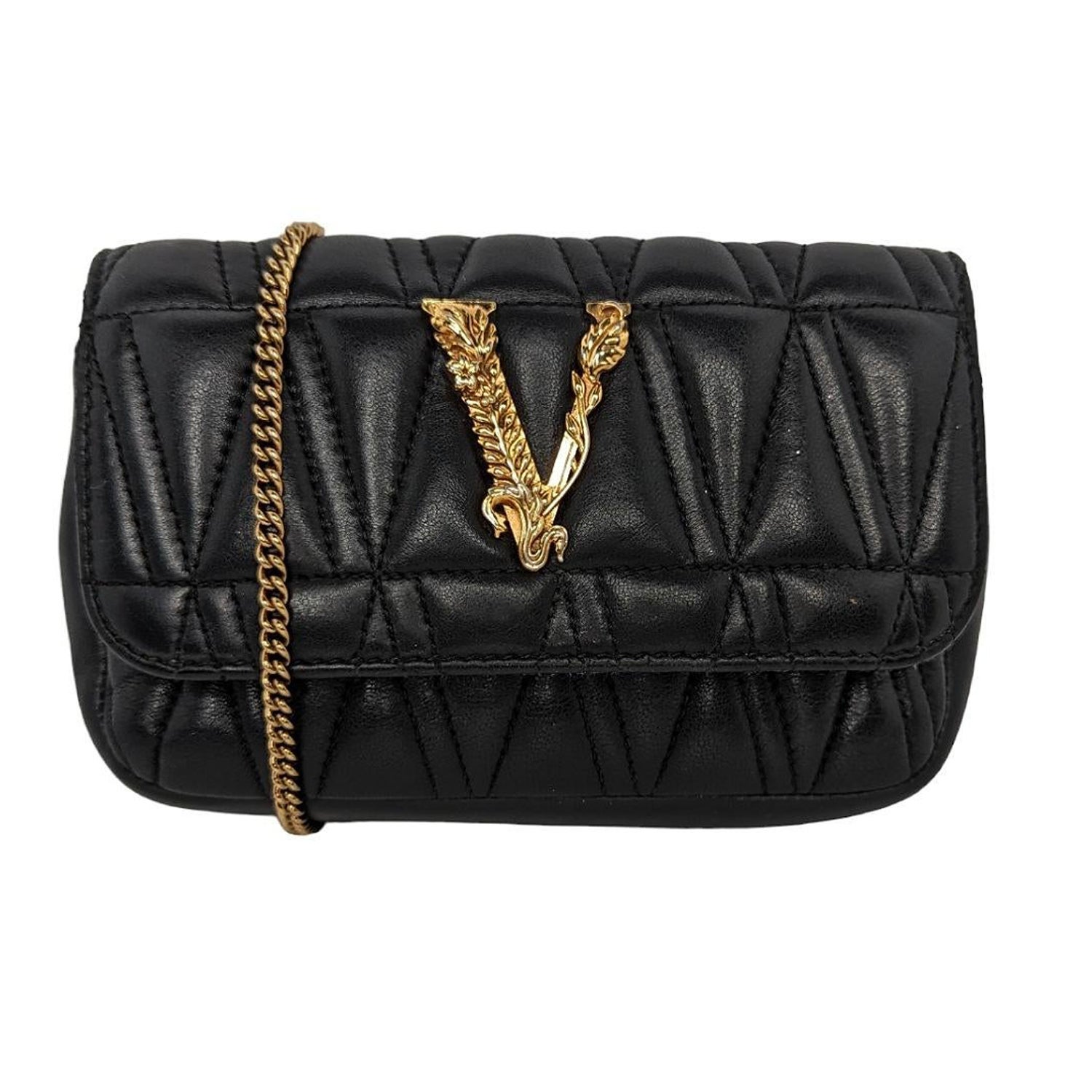 Versace Virtus Camera Crossbody Bag Black in Leather with Gold-tone - US