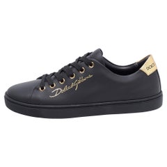Dolce & Gabbana Black Leather Portofino Low Top Sneakers Size 37.5