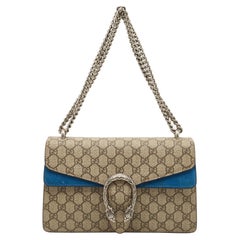 Used Gucci Blue/Beige GG Supreme Canvas and Suede Small Dionysus Shoulder Bag