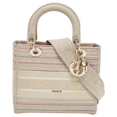 Dior Multicolor Stripe Embroidered Canvas Medium Lady D-Lite Tote