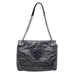 Saint Laurent Black Crinkled Leather Large Niki Shoulder Bag