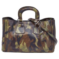 Prada Green Camouflage Leather Spazzolato Shopper Tote