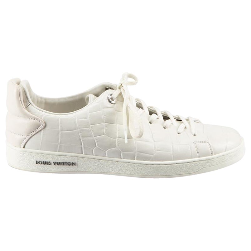 White Leather Croc Embossed Frontrow Trainers Size UK 8.5 For Sale