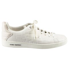 White Leather Croc Embossed Frontrow Trainers Size UK 8.5