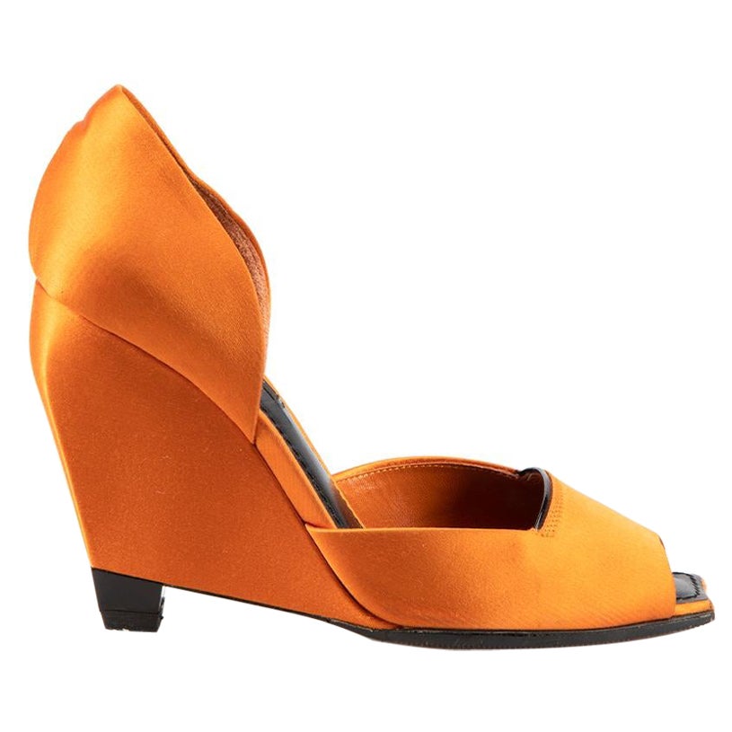 Orange Satin Wedge Heels Size IT 36 For Sale