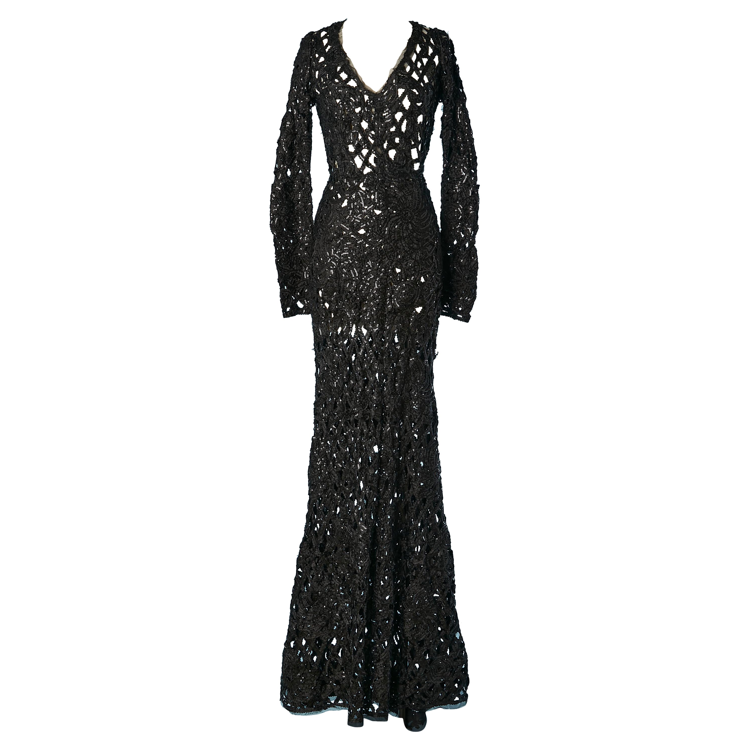 See-through black ribbons and sequins braces evening dress Roberto Cavalli  For Sale