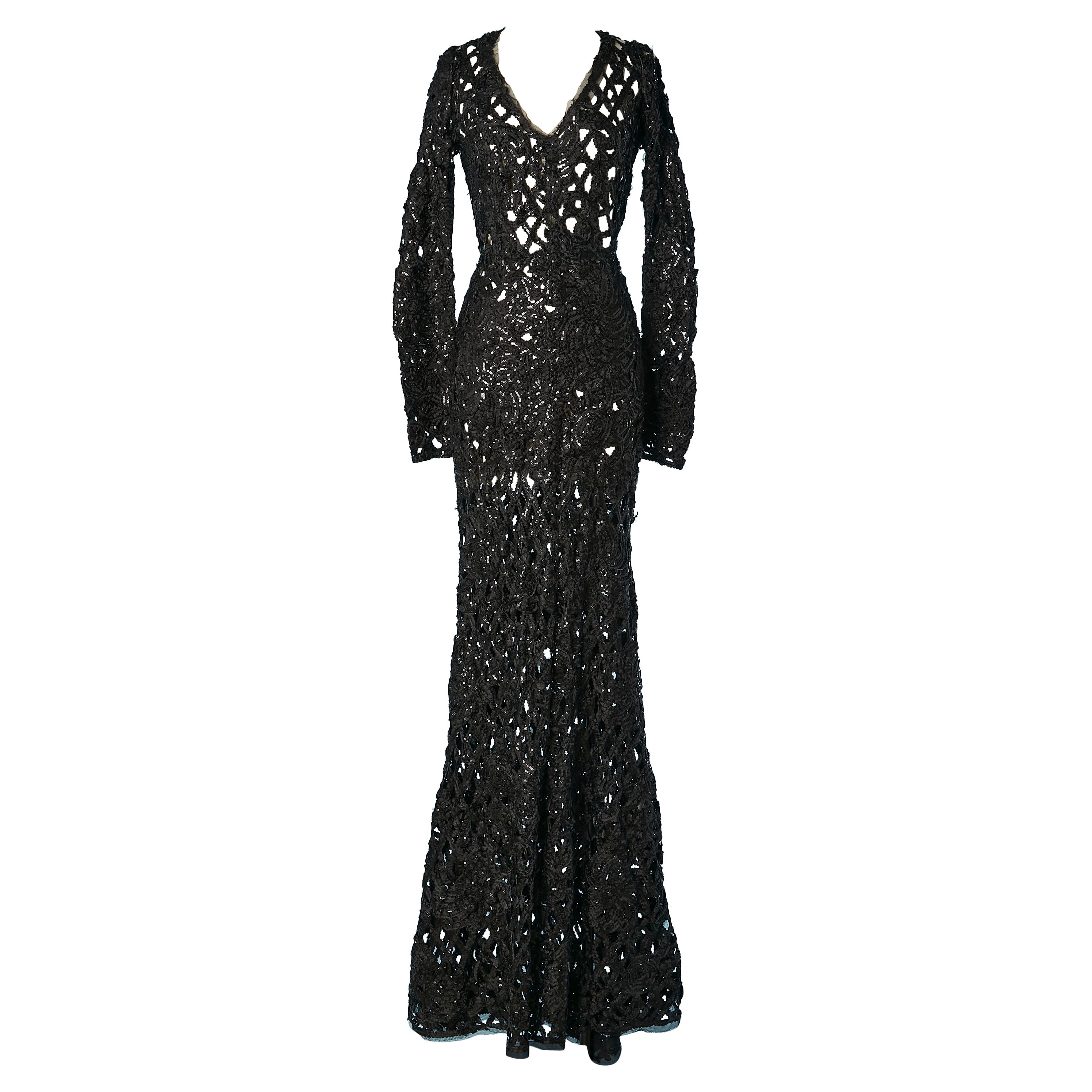 See-through black ribbons and sequins braces evening dress Roberto Cavalli For Sale