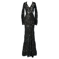Durchsichtiges Abendkleid mit schwarzen Bändern und Pailletten Roberto Cavalli 