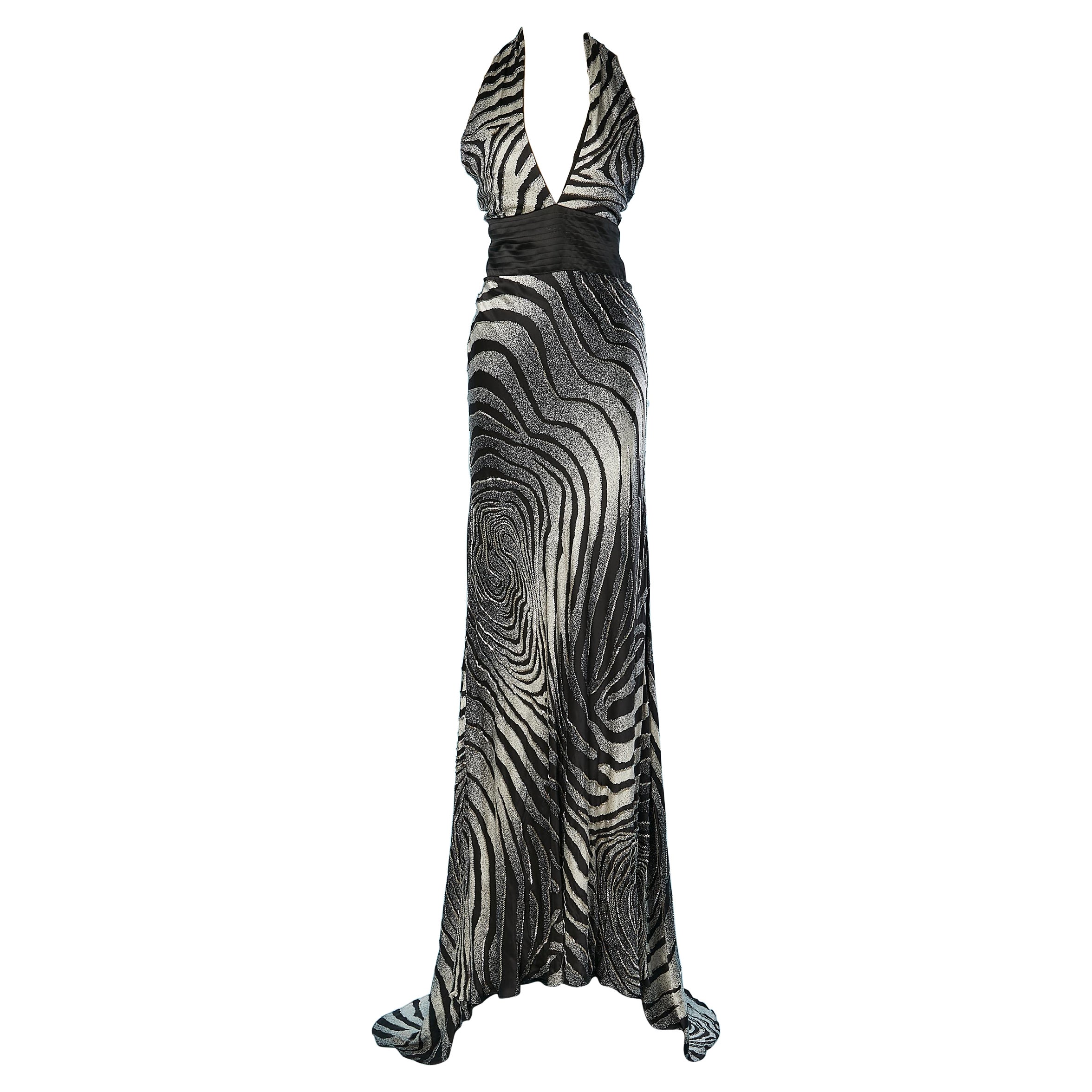 Backless printed and beaded silk evening dress Pierre Cardin NEW with tag  For Sale