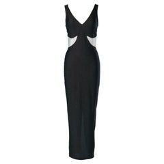 Black shiny jersey evening dress with transparent PVC insert Versus G .Versace 
