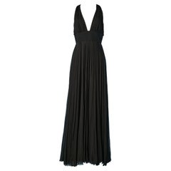 Black backless chiffon evening dress with ruffles on the back Versace 