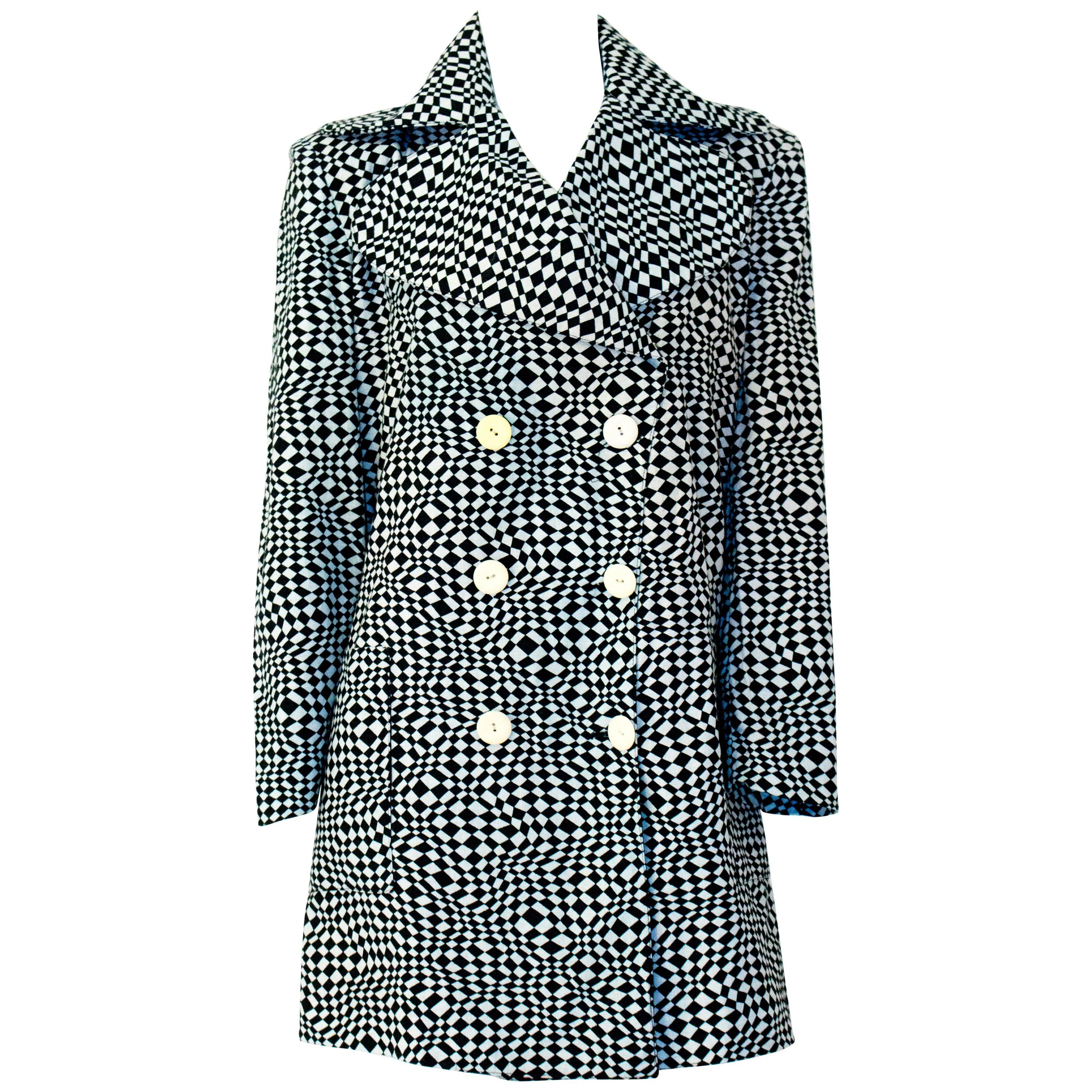 60s Cotton Black & White OP ART Double Breasted Jacket  For Sale