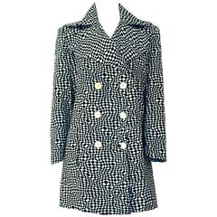 Veste croisée OP ART en coton noir et blanc des années 60 