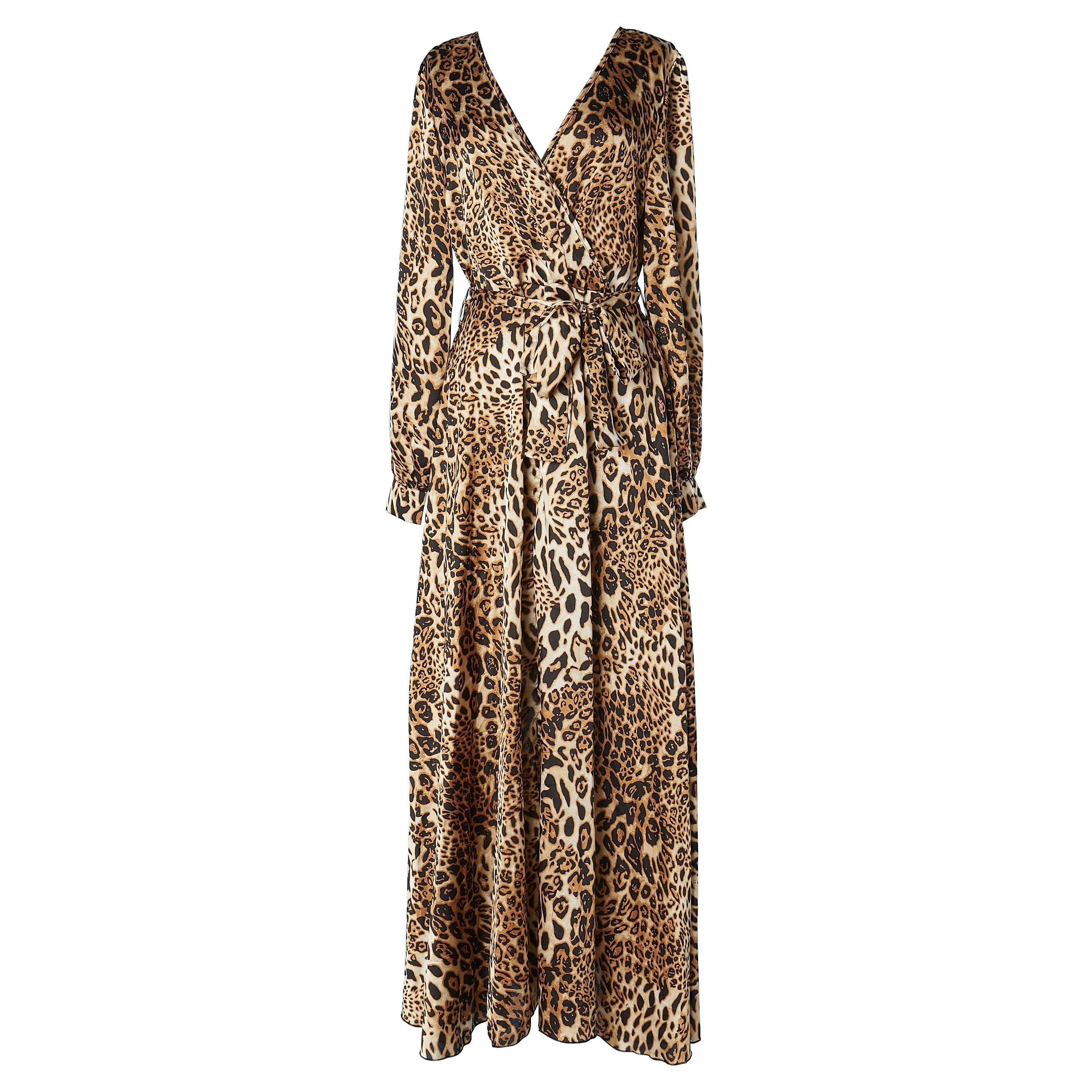 Evening dress with leopard print and belt Roberto Cavalli  For Sale