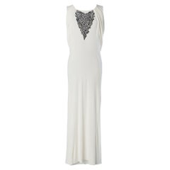 White jersey evening dress with lace incrustation on the bust Cavalli Class 