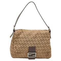 Fendi Beige/Brown Zucchino Canvas and Leather Mama Baguette Bag
