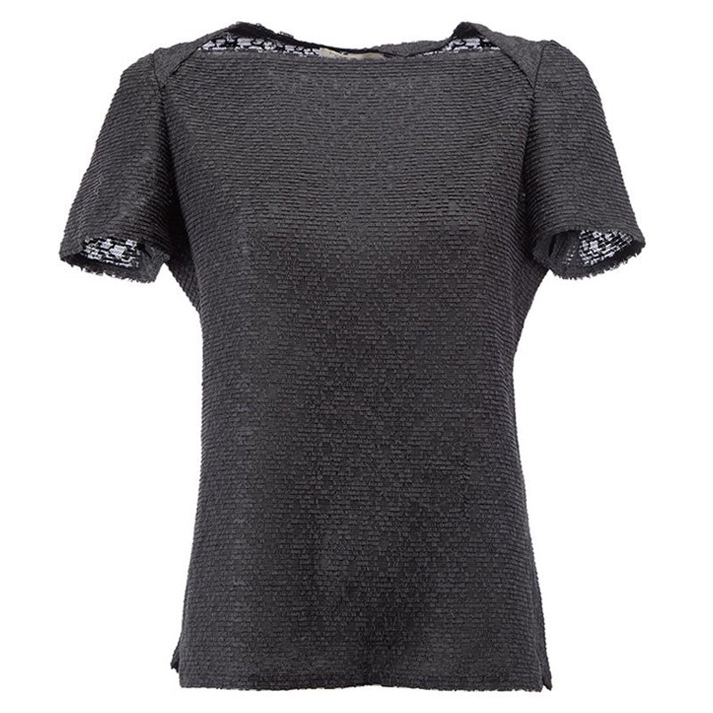 Black Lace Square Neck T-Shirt Size L For Sale