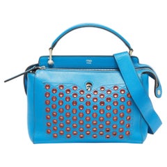 Fendi Blue Leather Dotcom Eyelet Top Handle Bag