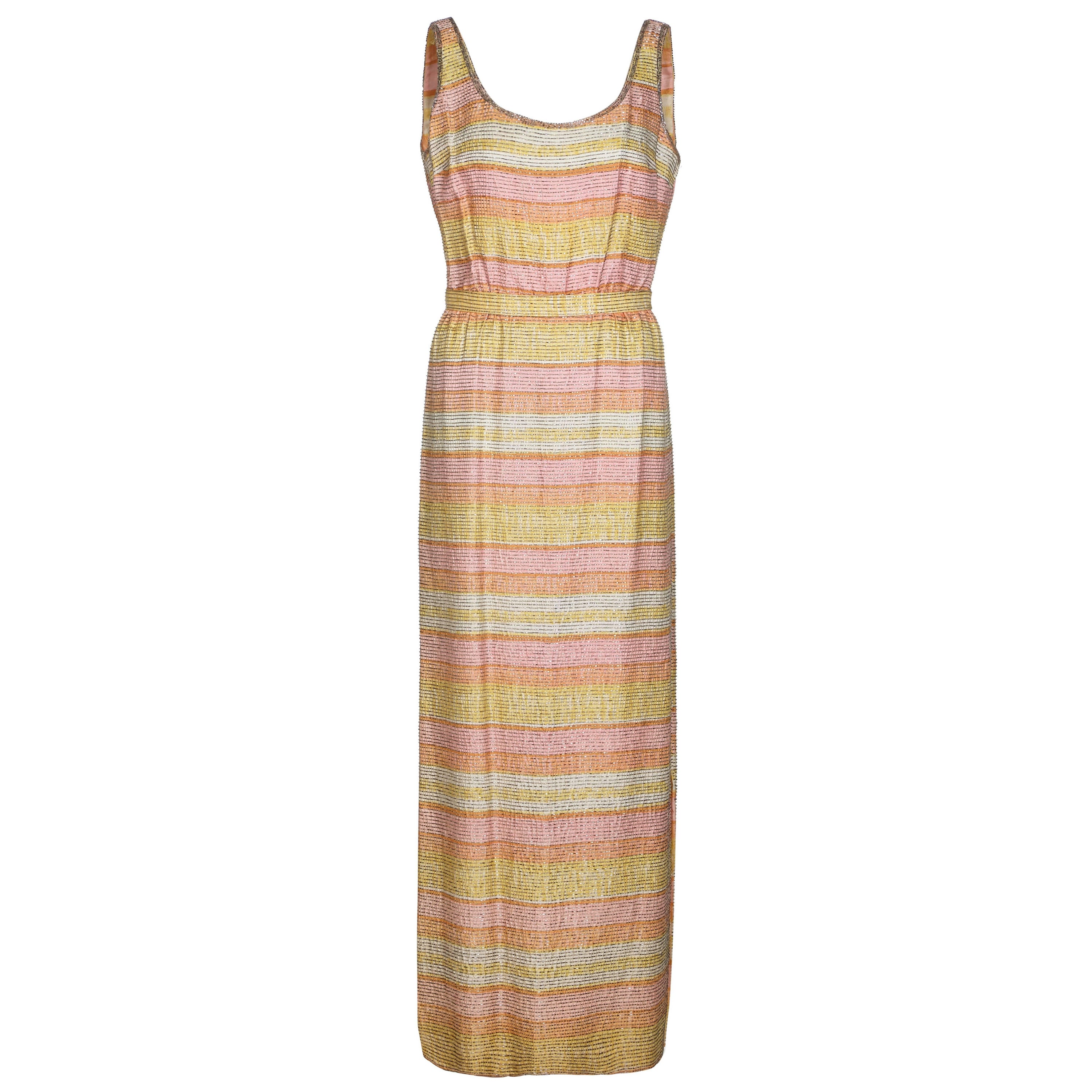 1960s Mollie Parnis Pastel Beaded Column Dress  For Sale