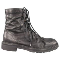 Men's ANN DEMEULEMEESTER Size 10 Black Leather Luxury combat style boots by ANN 