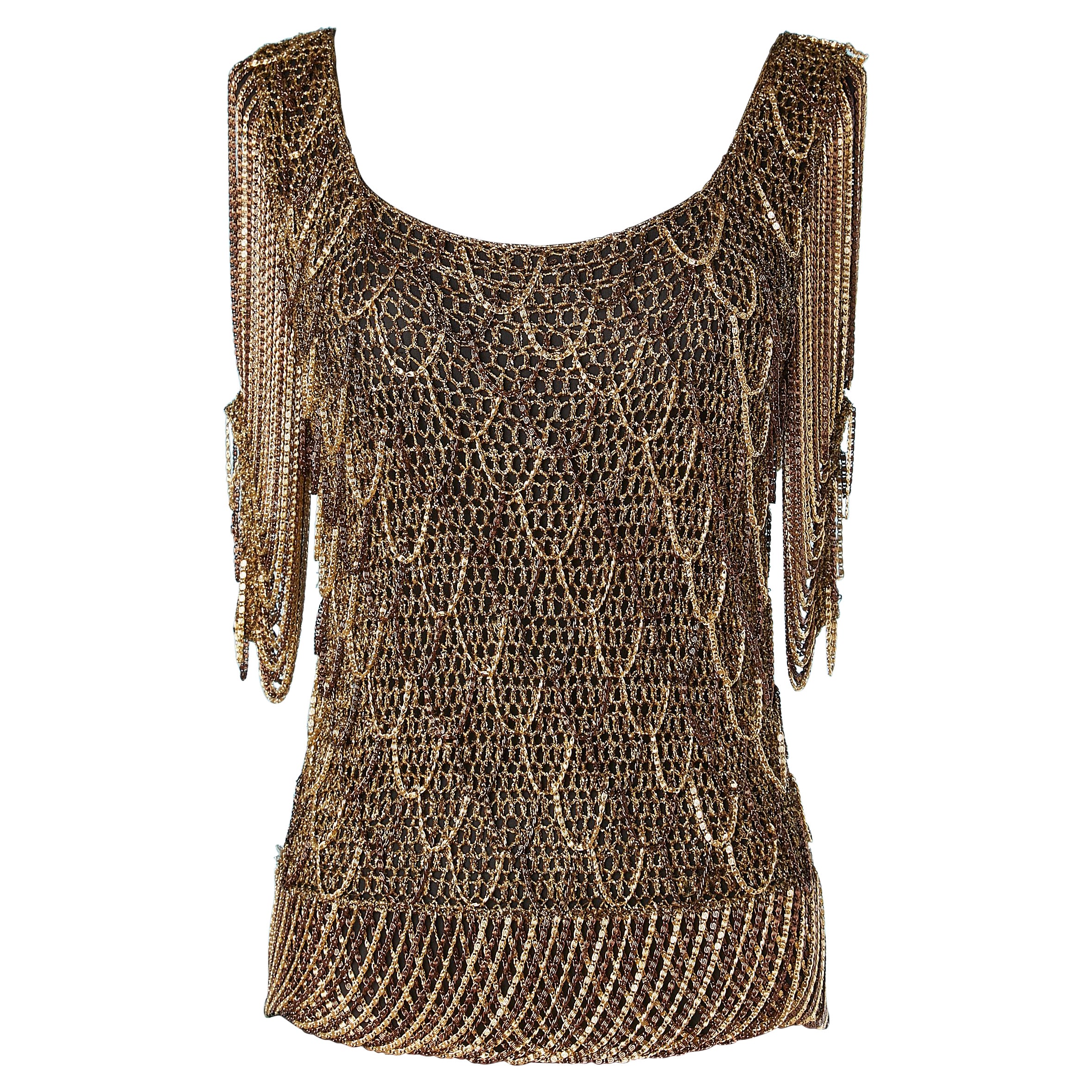 Woven gold and copper tone chain and knit sweater Loris Azzaro 1970's  For Sale