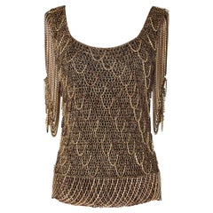 Vintage Woven gold and copper tone chain and knit sweater Loris Azzaro 1970's 