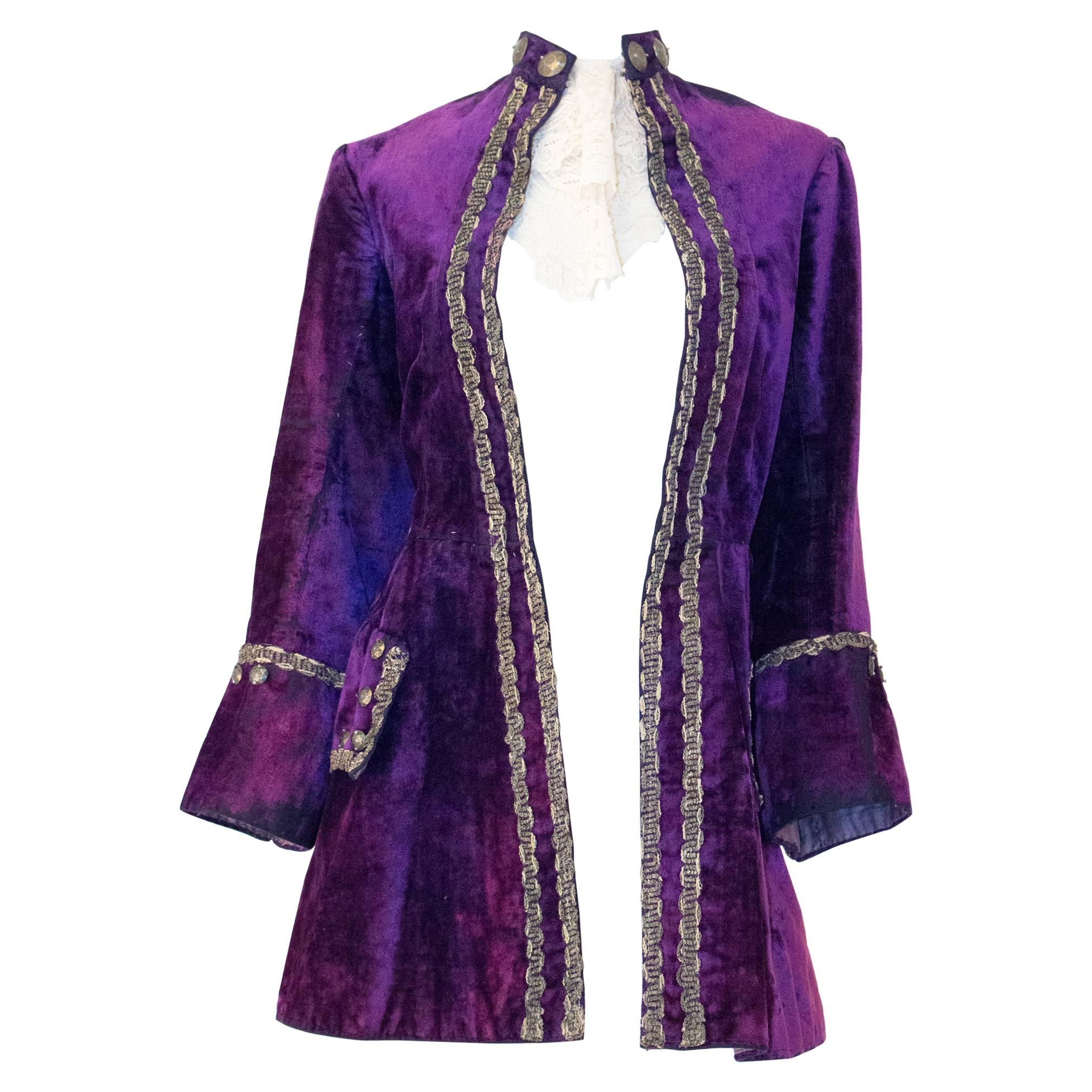 Edwardian Purple Velvet Louis XIV Pirate Prince Jacket with Jabot