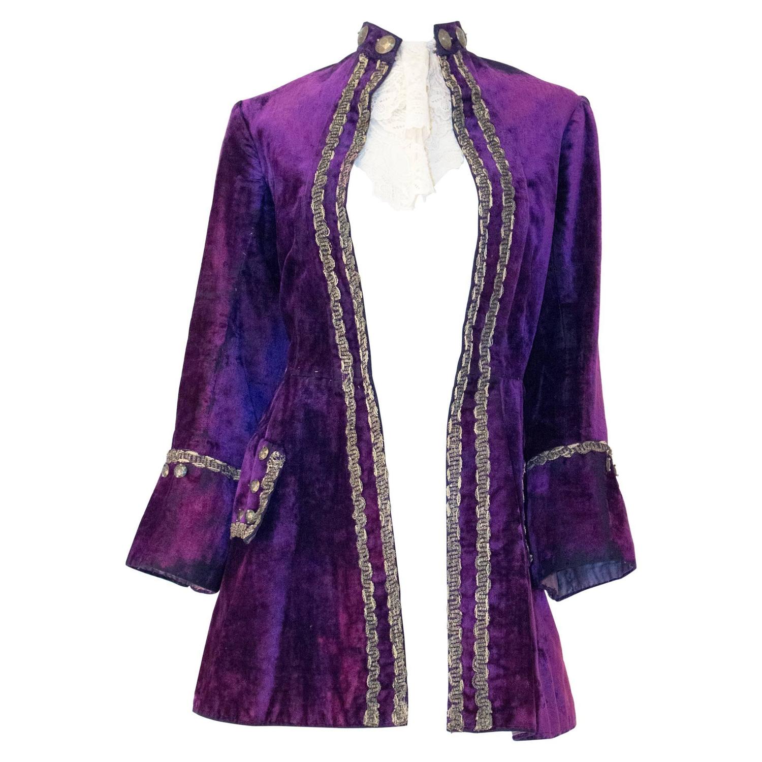 Edwardian Purple Velvet Louis XIV Pirate Prince Jacket with Jabot For ...