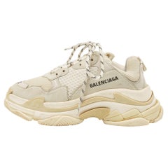 Balenciaga White/Grey Mesh and Leather Triple S Sneakers Size 38