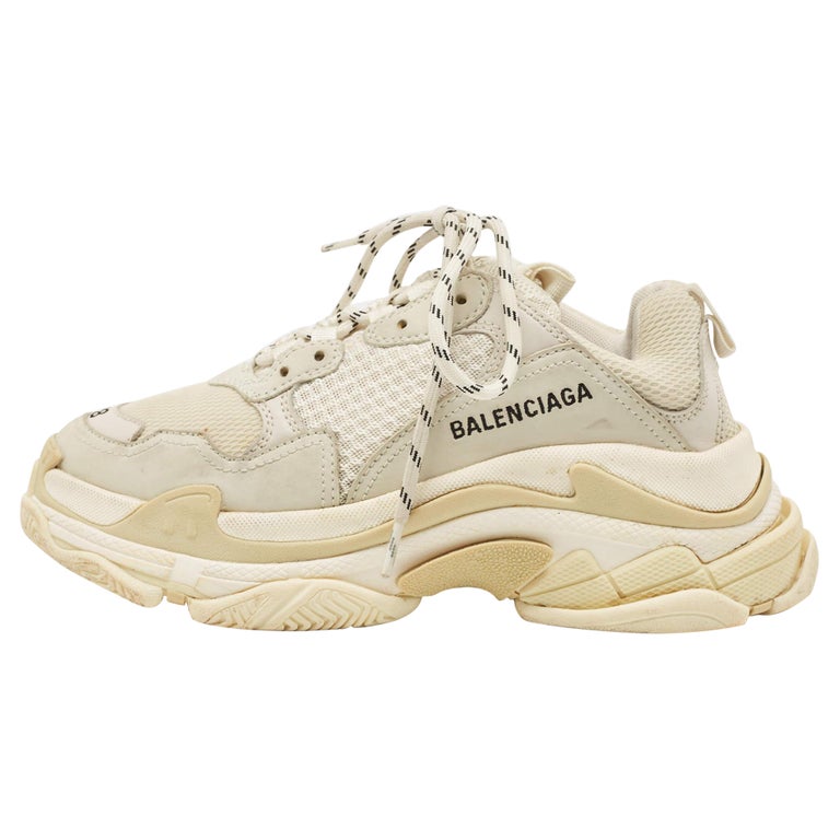 Balenciaga White/Grey Mesh and Leather Triple S Sneakers Size 38 at 1stDibs