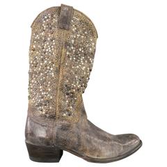 Men's FRYE Size 11 Distressed Taupe Studded Leather Deborah Cowboy Boots