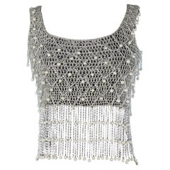 Tank top in silver lurex, knit and pearls mix with chain  Loris Azzaro 1970's 