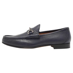Gucci Navy Blue Leather Horsebit 1953 Loafers Size 45
