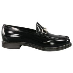 Used Men's GUCCI Size 10 Black Rubber Silver Horsebit Loafers