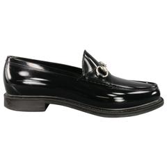 Herren GUCCI Herren GUCCI Größe 10 Schwarze Horsebit Loafers aus Gummi und Silber