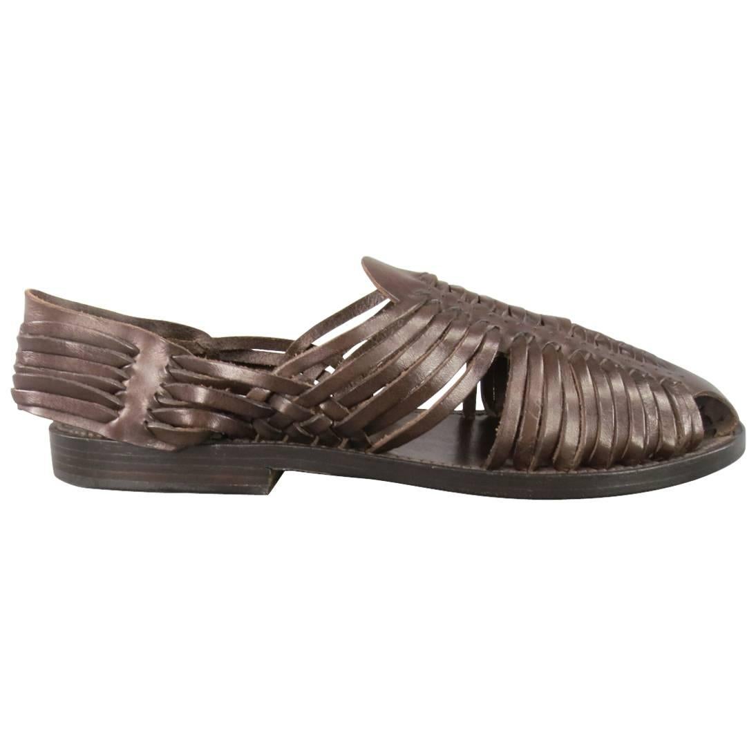 Men's TOM FORD Size 11.5 Brown Woven Leather Closed Toe Huaraches Sandals