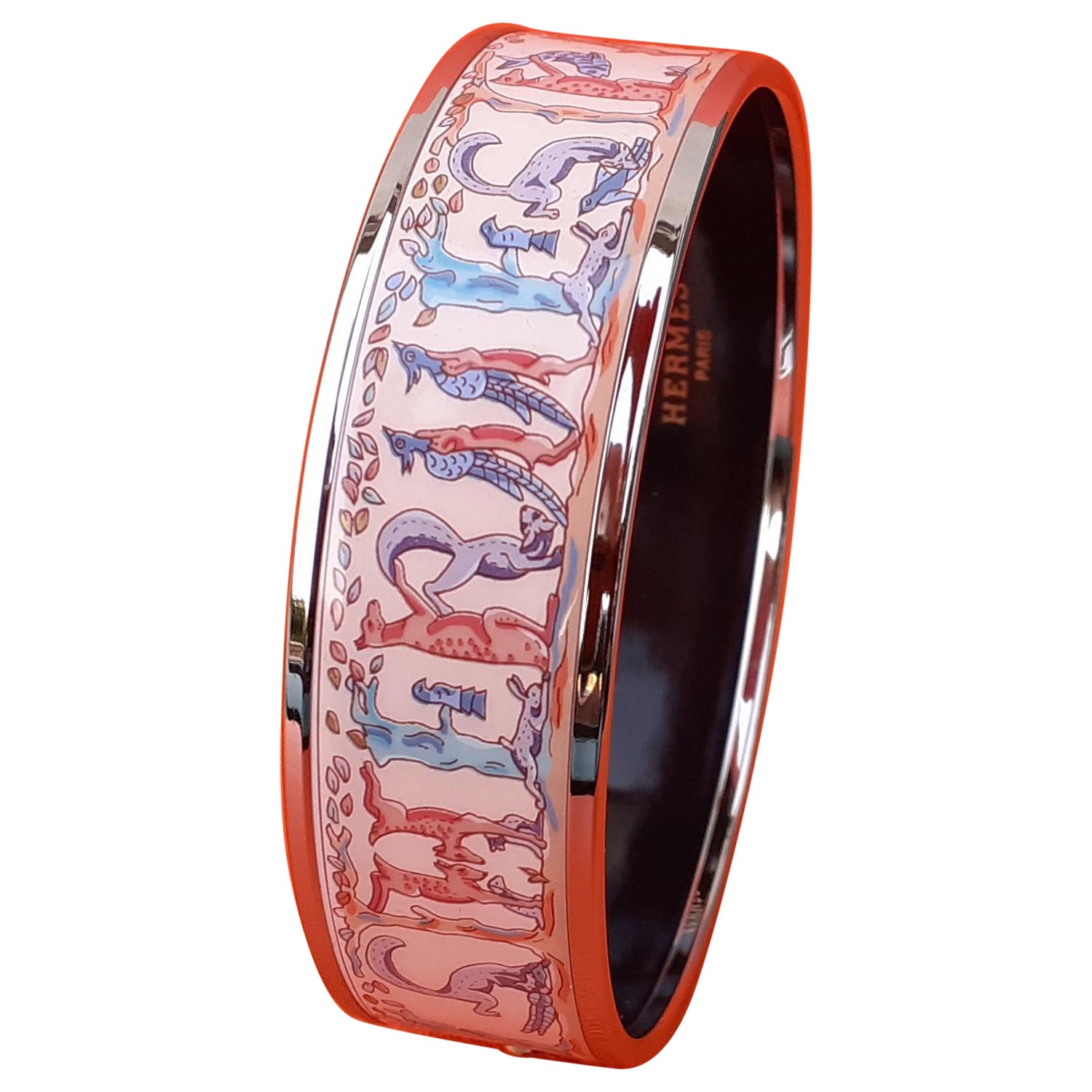 Hermès Enamel Bracelet Animals Alphabet New Palladium Hdw Size 65 For Sale
