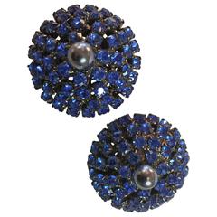 1990s VRBA Brilliant Faux Sapphire Electric Azure Clip Earrings 12