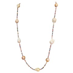 Vintage LB Large Baroque Pearls Stunning rope necklace with multi color crystals offered