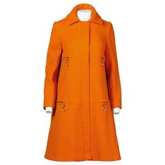 Mary Quant Vintage 1960s Mod Orange Wool Trapeze Swing Coat with Ring Pulls