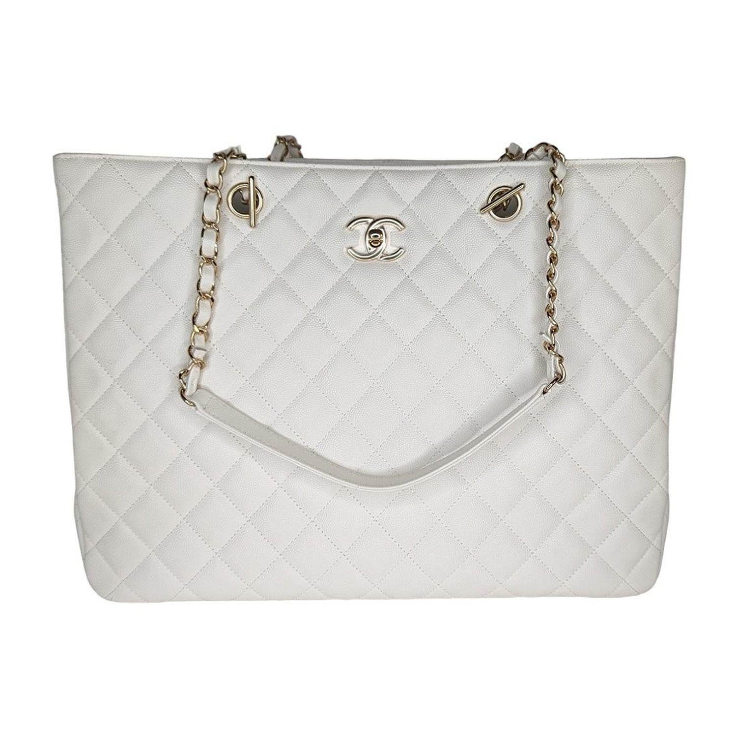 Chanel White Caviar Classic Timeless Tote For Sale