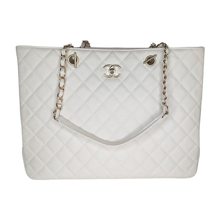 large classic chanel handbag white