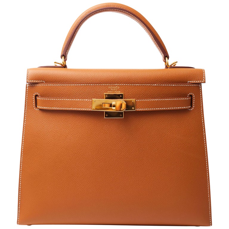 Hermès Paris 2019 Kelly 28 Gold Veau Epsom leather Gold hardware  +authentication For Sale at 1stDibs