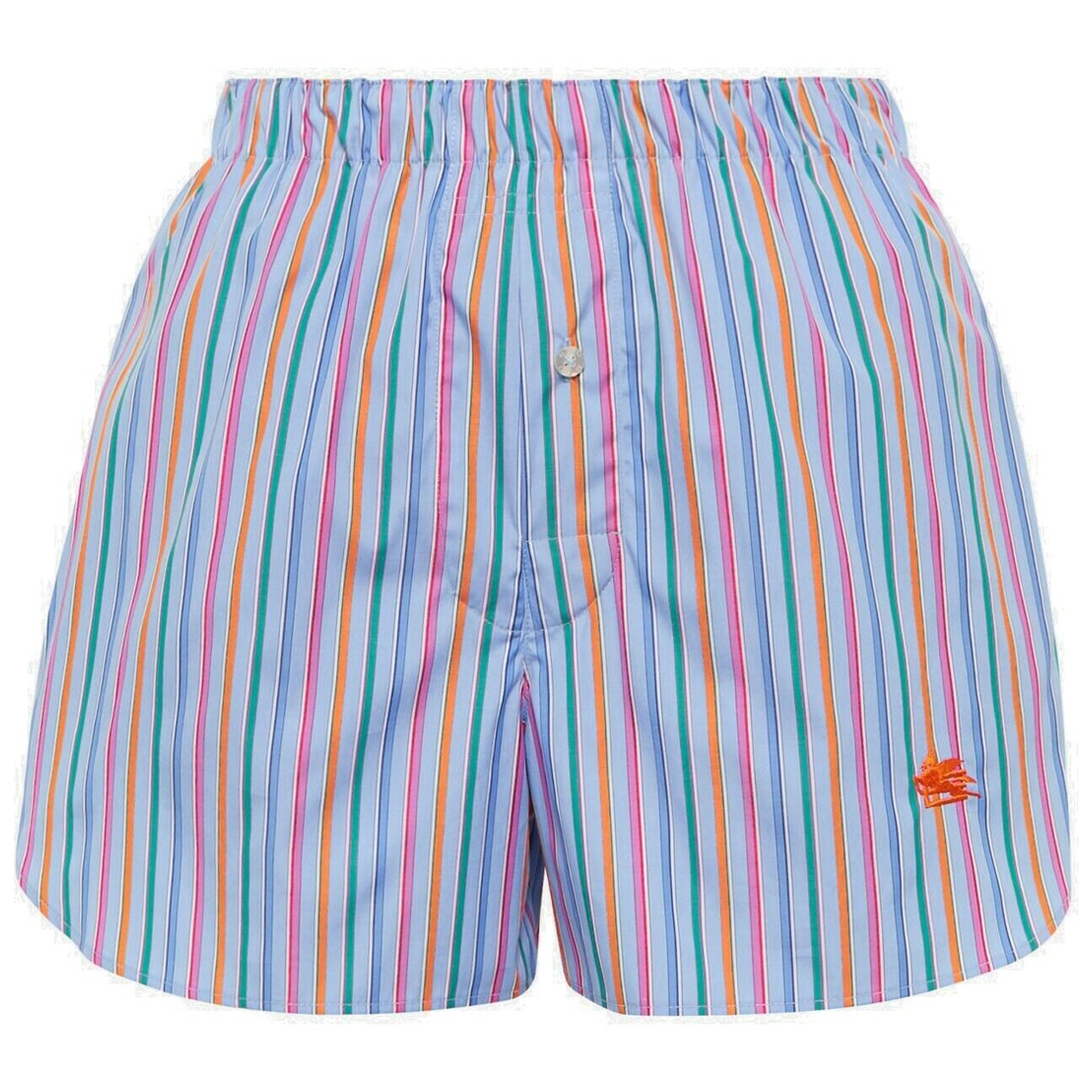 Etro Blau gestreifte bestickte Shorts mit Logo, Größe S, neu mit Etikett im Angebot