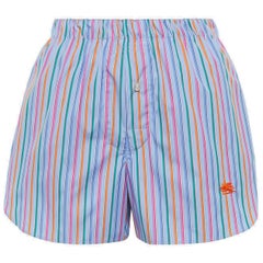 Etro Pantalones cortos a rayas azules con logotipo bordado Talla S NWT