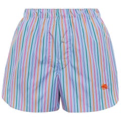 Etro Blau gestreifte bestickte Shorts mit Logo, Größe S, neu mit Etikett