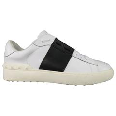 Men's VALENTINO Size 7 White & Black Leather Open Tie-Up laceless Sneakers