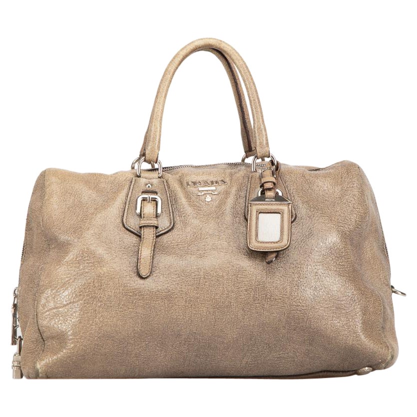 Prada Women's Taupe Deerskin Leather Cervo Lux Handbag For Sale